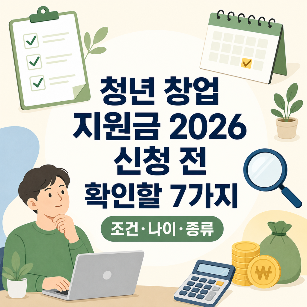 2026 청년 창업 지원금 신청 전 확인할 7가지|조건·나이·종류 2026 청년 창업 지원금 신청 전 확인할 7가지|조건·나이·종류