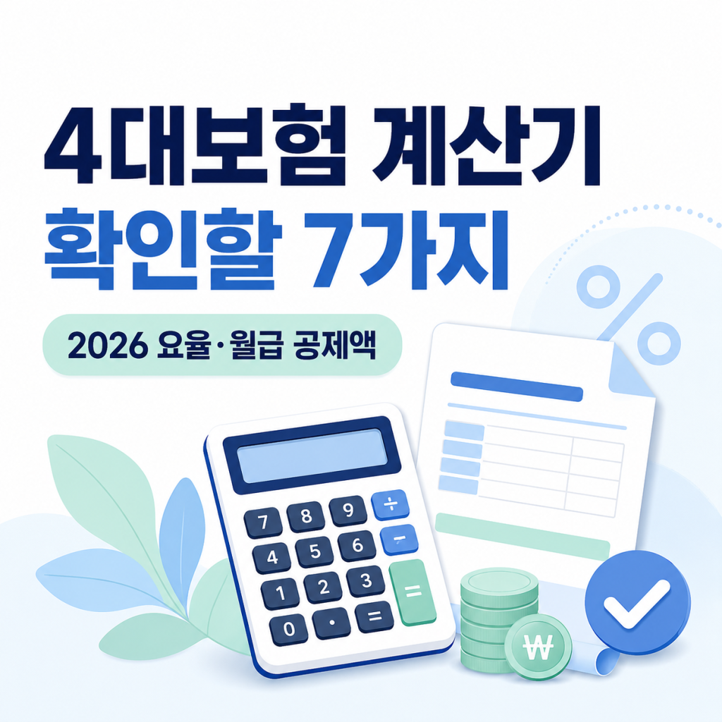 2026년 4대보험 계산기 사용 전 확인할 7가지|요율·월급별 공제액 2026년 4대보험 계산기 사용 전 확인할 7가지|요율·월급별 공제액